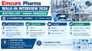 Emcure Pharma Walk-In Interview 2026