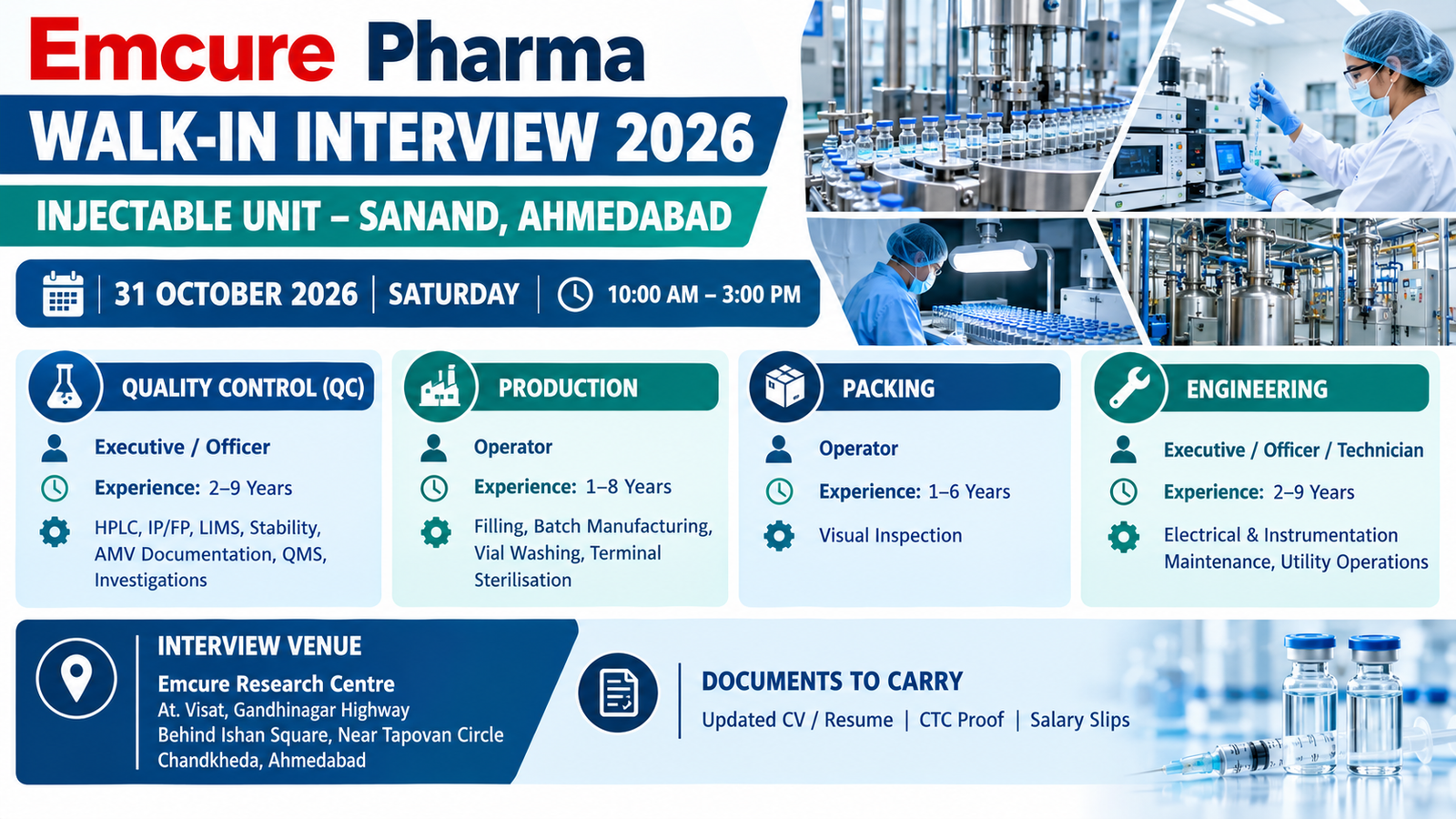 Emcure Pharma Walk-In Interview 2026