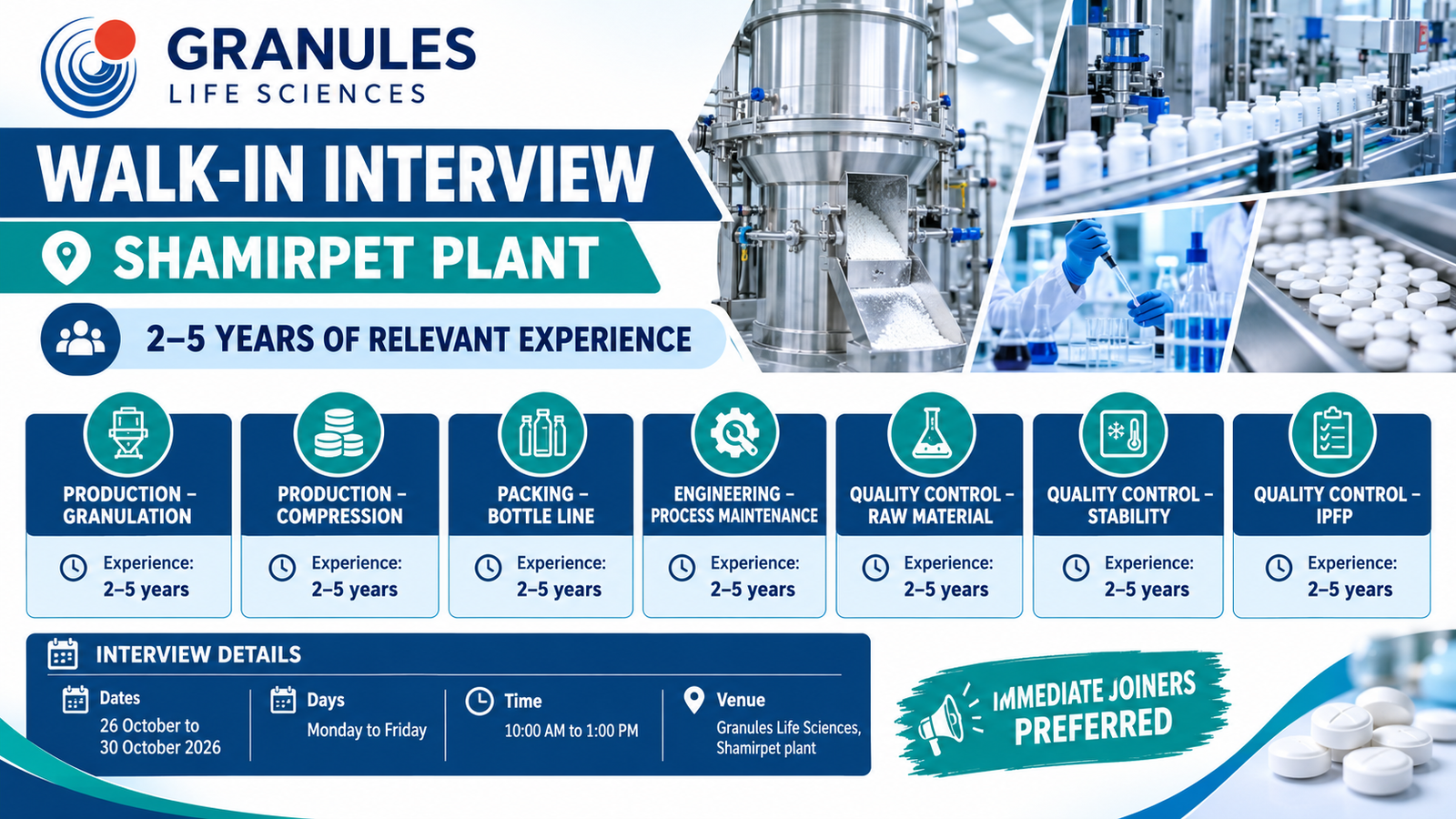Granules Life Sciences Walk-In Interview 2026