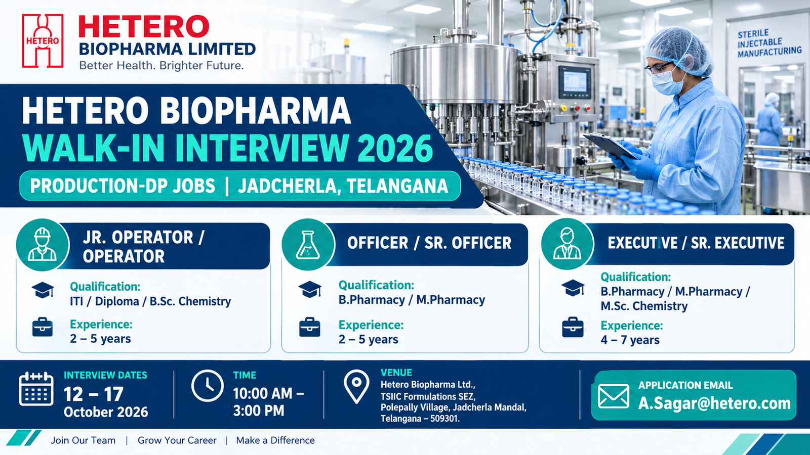 Hetero Biopharma Walk-In Interview 2026