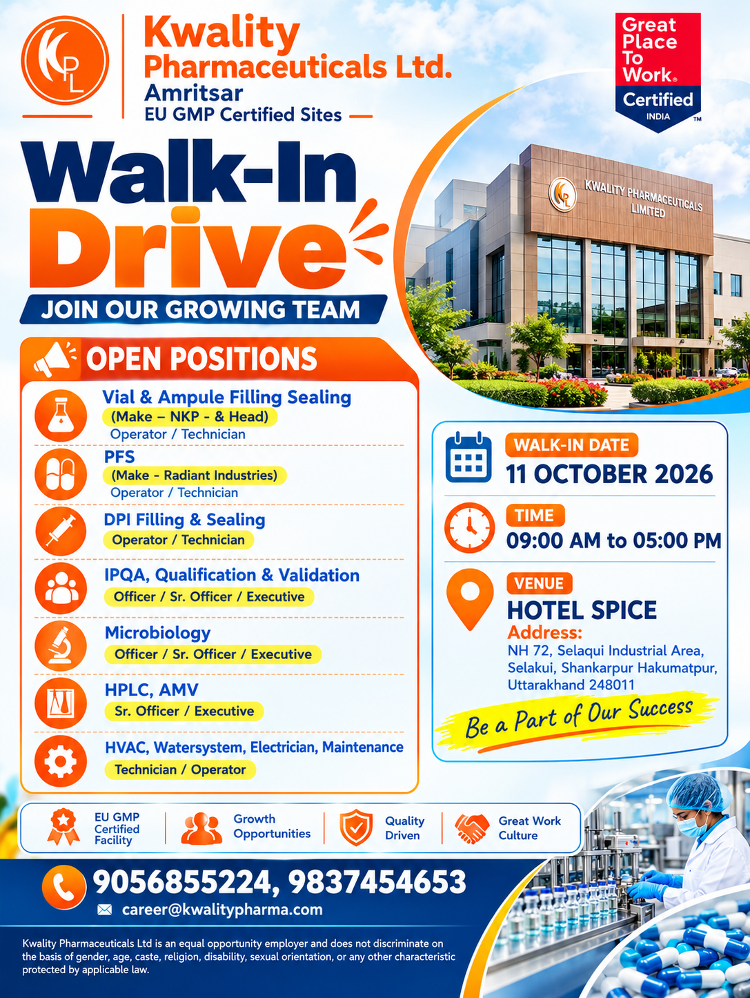 Kwality Pharmaceuticals Walk-In Interview 2026