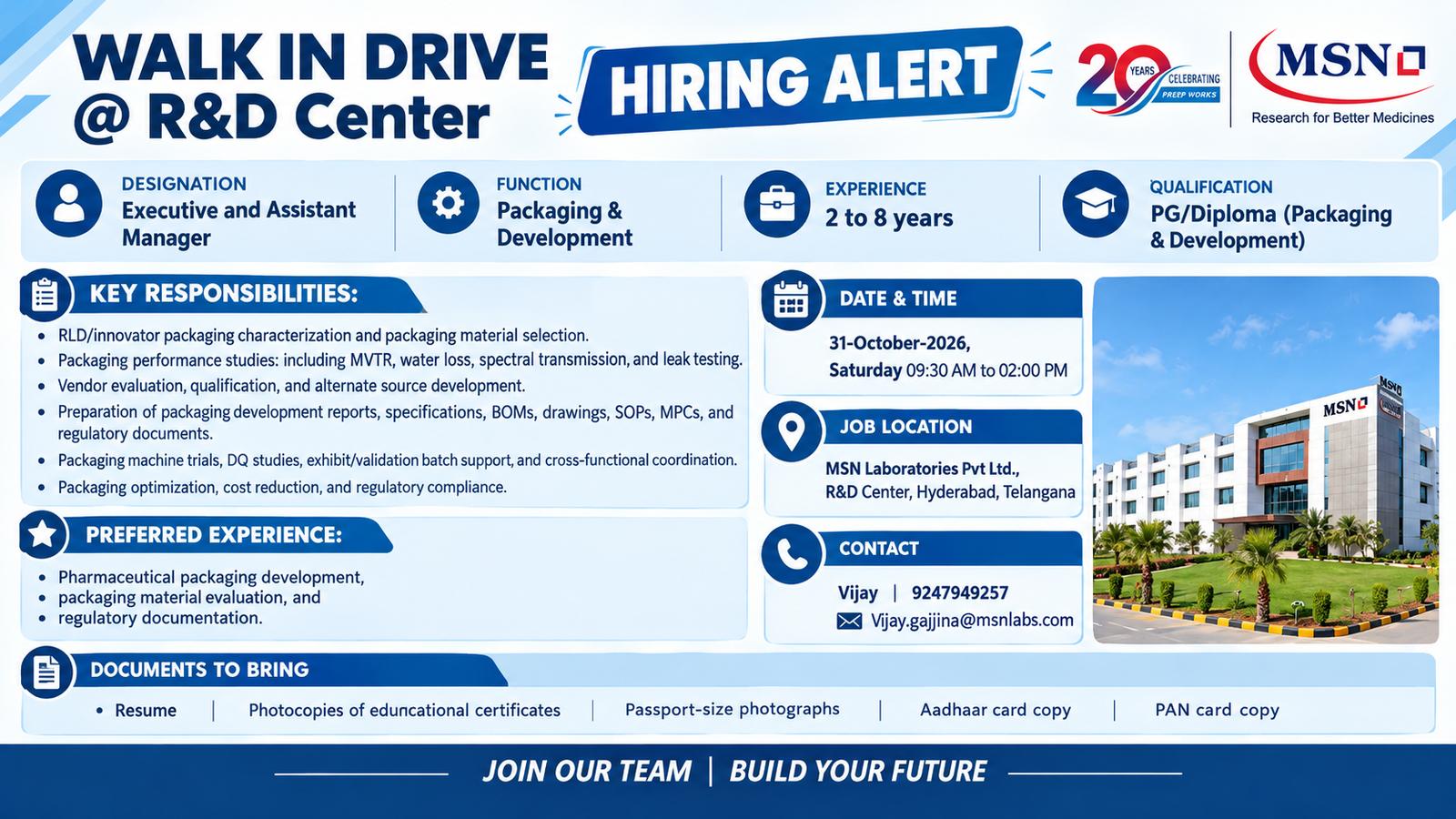 MSN Laboratories Walk-In Interview 2026