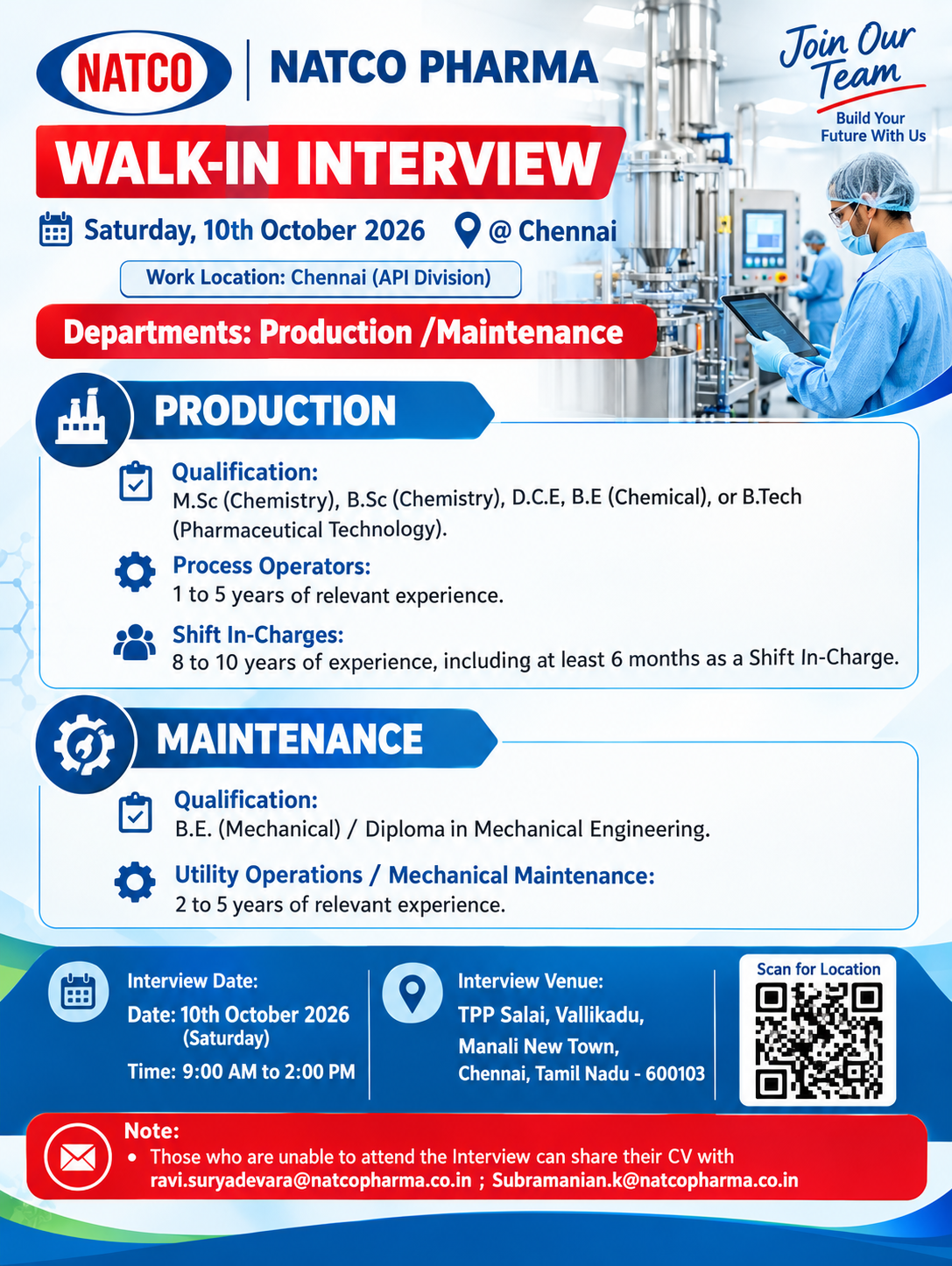 Natco Pharma Walk-In Interview 2026