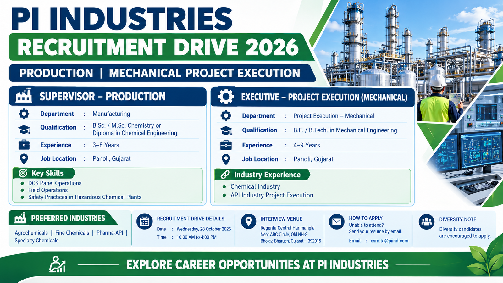 PI Industries Recruitment Drive 2026