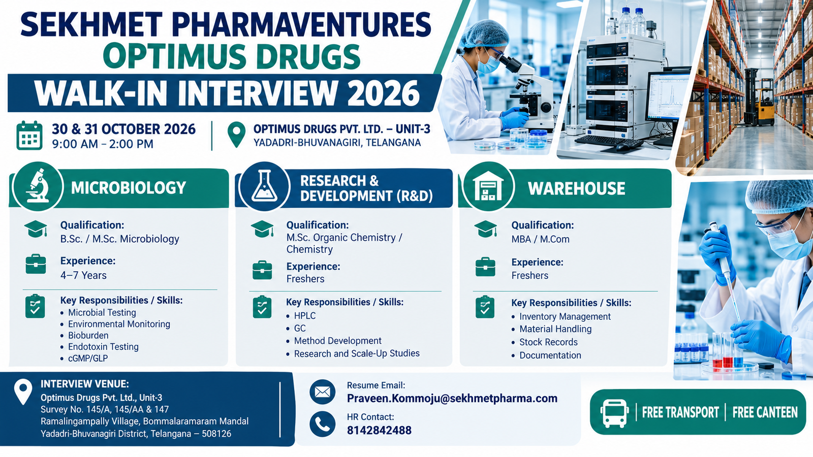 Sekhmet Pharmaventures Walk-In Interview 2026