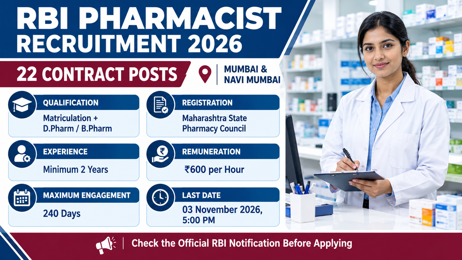 RBI Pharmacist Recruitment 2026 Poster