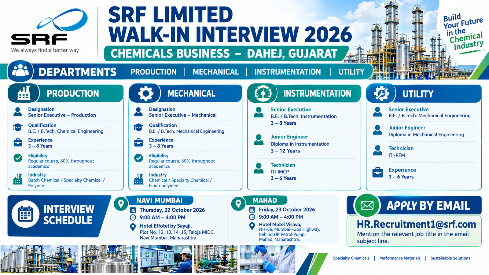 SRF Limited Walk-In Interview 2026 Poster
