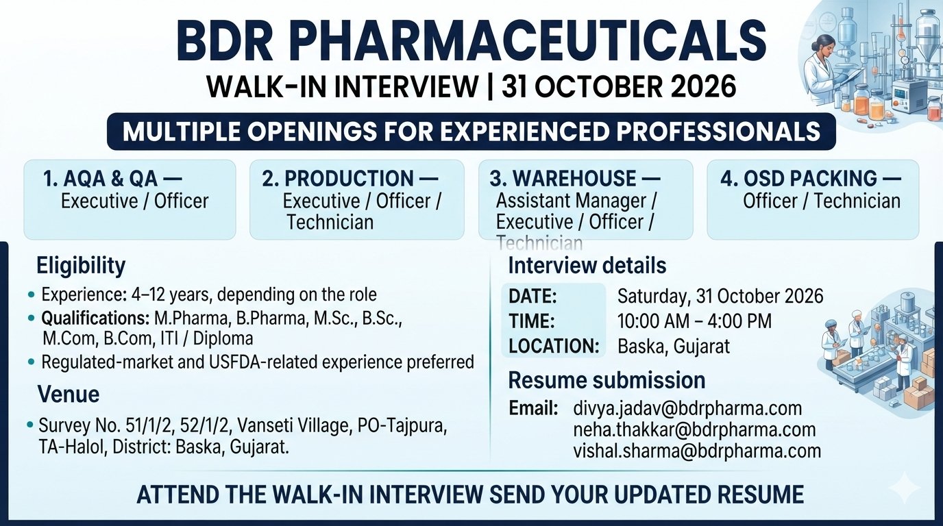 BDR PHARMACEUTICALS WALK-IN INTERVIEW 2026